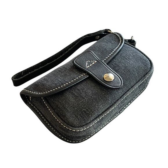 DOONEY & BOURKE Black Silver DB Logo Canvas Leather Trim Snap Clutch Wristlet - Picture 5 of 8